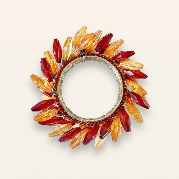 Set of 8 Beaded Wreath Napkin Rings Fall Autumn Thanksgiving Amber Red - Picture 6 of 13